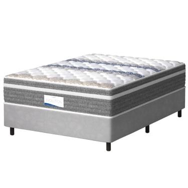 Imagem de Cama Box Casal Colchão Molas Ensacadas Com Pillow Evolution Probel 138x188x70cm Suede Cinza / Branco