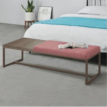 Imagem de Calçadeira Recamier Londres 160cm Industrial Marrom Suede Rose Tampo Quadrado mdf Carvalho - Ahz Móveis