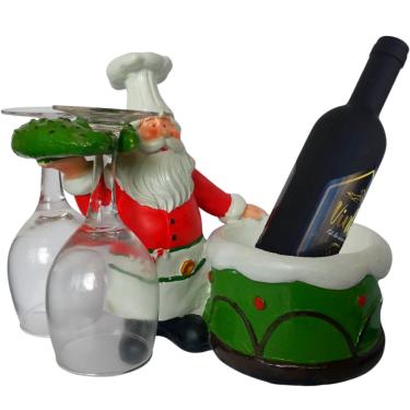Imagem de Suporte Para Garrafa de Vinho Natal Com Duas Taças Papai Noel - saldão