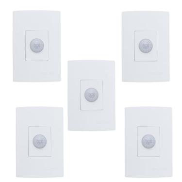 Imagem de Kit 5 Sensor de Presença Embutido 4x2 com Fotocélula 6 Funções Lente 180º Branco QI2MB Qualitronix