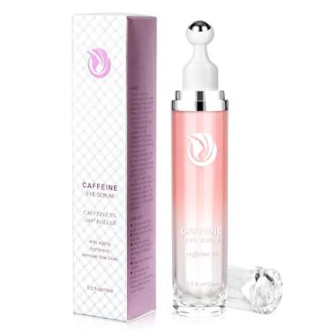 Imagem de Soro para os olhos 5% de cafeína, creme para os olhos com bola de massagem de 360° para olheiras e inchaço, linhas finas e bolsas sob os olhos, creme de rolo sob os olhos, eficiente em linhas finas e