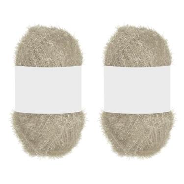 Imagem de PATIKIL 2 novelos de 100 metros, fio de poliéster brilhante Scrubbie vermelho coração de vidro para panos de prato crochê, tricô, cobertor, suéter, cachecol, chapéu, bege