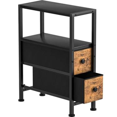 Imagem de Mesa lateral pequena e estreita com gavetas, mesa de canto fina para espaços pequenos, mesa de cabeceira fina com armazenamento, mesa de cabeceira de sofá na sala de estar, quarto, escritório, cozinha