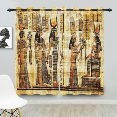 Imagem de Cortinas blackout vintage do Egito Antigo Cultura Faraó Africano Arte Vintage Ilhós Cortinas com Isolamento Térmico Cortina de Janela Escurecimento para Quarto Sala de Estar Cozinha 53 x 114 cm, 2