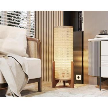 Imagem de Abajur de Chão Luminária Moderna Rattan Tela Indiana Madeira - BEA BEN