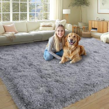 Imagem de KING DARE Tapete cinza fofo 20 x 25 cm, ultramacio, grande, felpudo para sala de estar, tapete felpudo, moderno, antiderrapante, para crianças, meninos, meninas, quarto, decoração de casa, estética