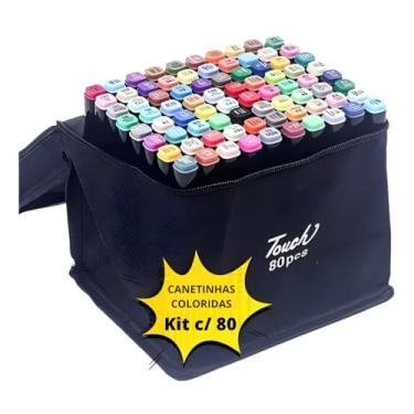 Imagem de Kit Caneta Colorida Ponta Dupla 80 Pe�as com Estojo Canetas Brush e Fineliner | Para Lettering, Bullet Journal, Estudo e Arte | Cores Vibrantes, Tinta Suave, Estojo Organizador