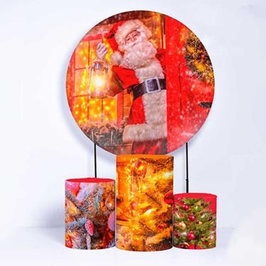 Imagem de Kit Painel de Festa Redondo e Trio de Cilindros Natal - Fera Print