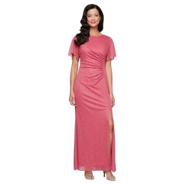 Imagem de S.L. Fashions Vestido feminino de malha elástica com glitter com enfeite de ombro formal longo, (tamanho pequeno e regular), rosa, 50