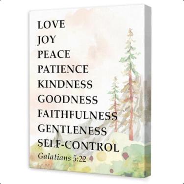Imagem de Arte de parede de Gálatas 5:22 Fruto do Espírito, arte de parede em tela cristã, decoração de parede de versículo bíblico, decoração de parede religiosa das escrituras para sala de estar e escritório