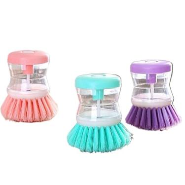 Imagem de Kit 2 Escovas De Lava Louças Com Recipiente Para Detergente(ROSA)