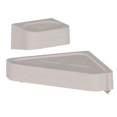 Imagem de Kit Prateleira De Canto Apoio Box Porta Produtos Banho + Saboneteira Com Gancho Inferior Prática de Parede Instalação Sem Furos Linha Eleve (Bege)