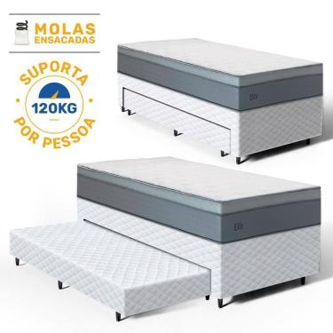 Imagem de Cama Box com Colchão de Molas Ensacadas Pillow In Elite + Auxiliar de Espuma Unique Solteiro 88cm