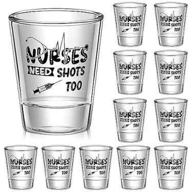 Imagem de Pinkunn 12 peças de copos de shot de enfermeira engraçados 50 ml fofos e engraçados presentes de Natal para mulheres ou homens, técnicos de farmácia, presentes para estudantes de enfermagem, formatura, festa de dia das enfermeiras (clássico)
