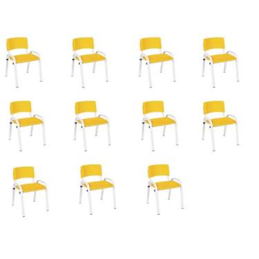 Imagem de Kit 11 Cadeiras Infantil Iso, Escola, Base Branco- Amarelo - J A Garci