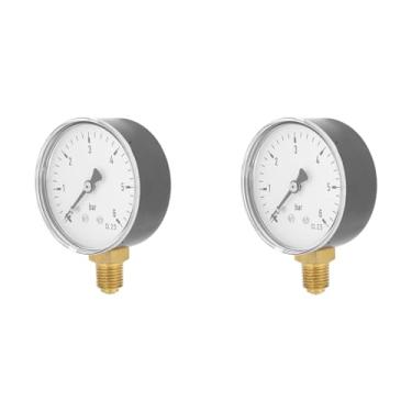 Imagem de Medidor de Pressão Hidráulico Placa de Discagem de 6cm, 2 Peças, Manômetro de Montagem Lateral de 0-6 Barras Com Caixa Externa de Metal para Medição de Barra