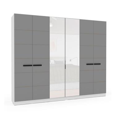 Imagem de Guarda-Roupa Casal com Espelho Lisboa 6 Portas 4 Gavetas Branco e Cinza