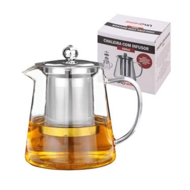 Imagem de Chaleira De Vidro Infusor De Chá Inox Bule 400ml Vai Ao Fogo - Uny Hom