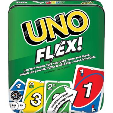 Imagem de Jogo de cartas Mattel Games UNO Flex Family Night com lata colecionável
