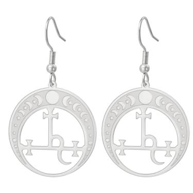 Imagem de Lilith Brincos pendentes femininos Sigil of Lilith Goddess Moon Phase Earrings Witch Pagan Hecate Mitologia Amuleto Tripla Lua Deusa Joias Presentes de Bruxa, Medium, Aço inoxidável, Sem pedra
