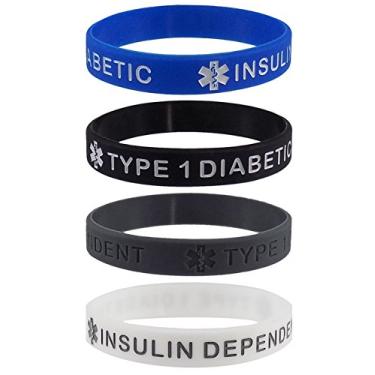 Imagem de Max Petals Pulseiras de silicone tipo 1 para diabéticos dependentes de insulina com identificação de alerta médico, One Size, Borracha