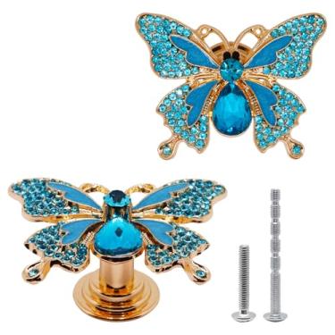 Imagem de YuGtcen 2 puxadores de armário, puxadores de cristal para gavetas, puxador de borboleta para cômoda, puxadores decorativos, puxadores de gaveta de borboleta fofos para cozinha, quarto de meninas