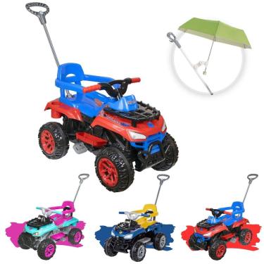 Imagem de Quadriciclo Infantil a pedal com empurrador apoio de pés porta objetos e buzina Cross Up Calesita