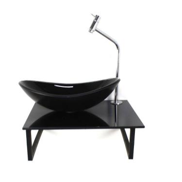 Imagem de Kit Cuba Vidro Oval 10Mm Tampo 40Cm Preto Full Suporte