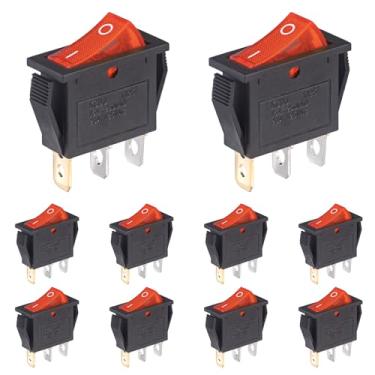 Imagem de VEXUNGA Interruptor basculante luz vermelha iluminada 3 pinos SPST ON OFF Interruptores de alternância para barco 15A 250VAC 20A 125VAC Botão eletrônico KCD3 para carro automóvel doméstico (10 peças)