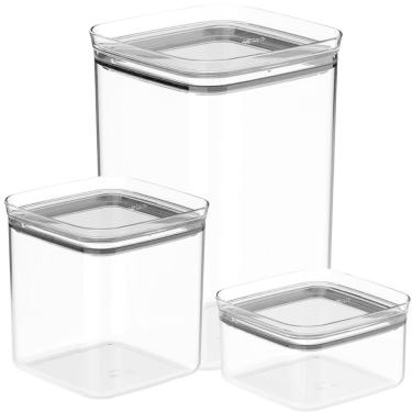 Imagem de Kit 3 Potes Herméticos Vidro 3,5L 2,3L 1L Porta Mantimentos Alimentos Block Ou