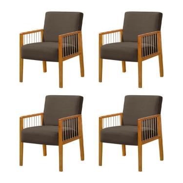 Imagem de Kit 4 Poltronas Decorativa Base Em Madeira Maciça E Corda Náutica Copacabana Veludo Marrom - Marrom