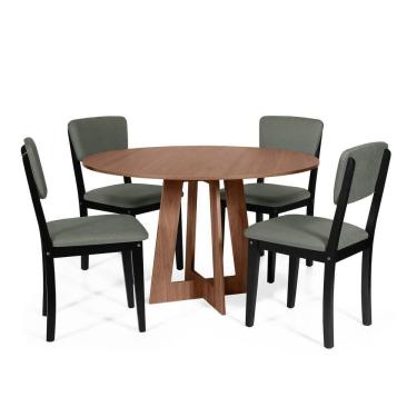 Imagem de Mesa De Jantar Redonda Montreal Noronha Com 4 Cadeiras Estofadas Ella Preto/cinza