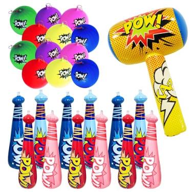 Imagem de 4E's Novelty Conjunto de 25 peças – 12 tacos de beisebol infláveis grandes de 50 cm, 12 balões perfurados, 1 enorme bopper de 76 cm – para lembrancinhas de festa de aniversário com tema de