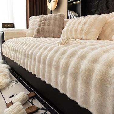 Imagem de Capa de sofá luxuosa de pele sintética - Protetor de sofá secional espesso, macio e antiderrapante(Beige,70 * 210cm/28 * 83in)