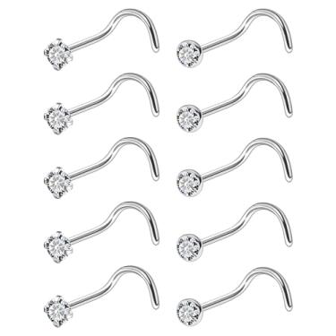 Imagem de Ruifan ASTM F136 Anéis de nariz de titânio 18 G 20 G 22 G com zircônia cúbica transparente parafuso em forma de L osso hipoalergênico piercing corporal joia para mulheres 1,5 mm, 2 mm, 2,5 mm, 3 mm