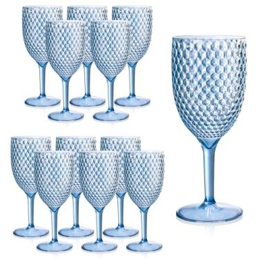 Imagem de 12 peças de taças de vinho de plástico azul 382 g taças de acrílico reutilizáveis para casamento brindando copos de vinho inquebráveis com haste longa taças de cristal taças de champanhe para bar