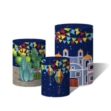 Imagem de Trio Capas Para Cilindro Versátil Festa Junina Arraiá Noite Bandeirinh