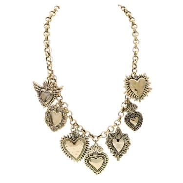 Imagem de iSPECIAL Colar de coração retrô grosso para mulheres, camada antiga, praia, oceano, lua, estrelas, boho, charme, colares, retrô, joia, Adjustable, Zinco, Sem Pedra Preciosa