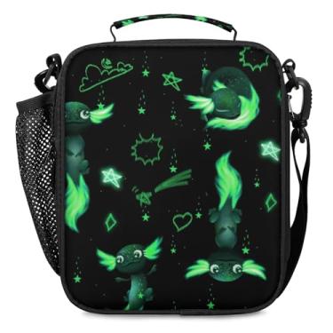 Imagem de Lancheira para meninos e meninas – Lancheira térmica reutilizável para crianças – Axolotl verde grande capacidade cooler volta às aulas lancheira térmica kit sacola de refeição