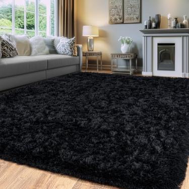 Imagem de OHDS Tapete preto fofo para quarto, tapete grande de 2,4 x 3 m - Tapete felpudo ultramacio e antiderrapante, tapete confortável e durável para sala de estar, quarto de crianças, dormitório de