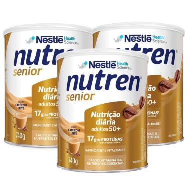 Imagem de Kit 3 Nutren Senior Complemento Alimentar Café com Leite 740g