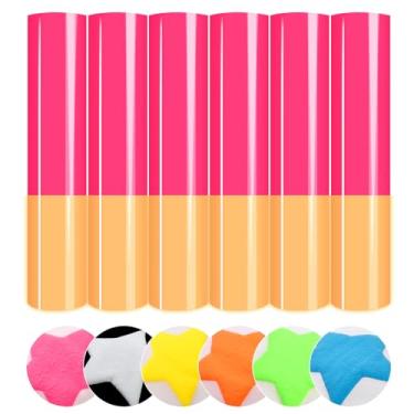 Imagem de HTVSTD Adesivo De Vinil Htv Que Brilha No Escuro - 12" X 10" 6 Peças Rosa Neon Para Transferência Térmica Camisetas