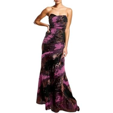 Imagem de Taylor Dresses Vestido feminino tomara que caia abstrato jacquard franzido corpete saia, Ameixa, 46