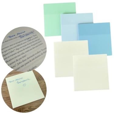 Imagem de Kit 5 Pçs Bloco Adesivo Notas Transparente Colorido Livros Estudo 75x75mm 50 Folhas (Transparente, Azul, Verde e Azul Claro)