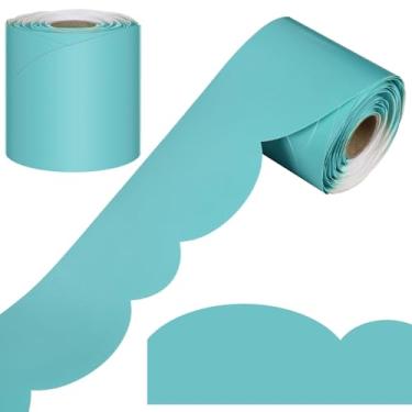 Imagem de Zonon Bordas de quadro de avisos de 1,8 m, decoração de sala de aula, acabamento de borda enrolada, recortado, colorido, acabamento de borda de volta às aulas, escritório, lousa (turquesa clara)