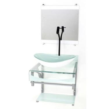 Imagem de Gabinete de vidro 40cm para banheiro curvado duplo pc cuba oval branco