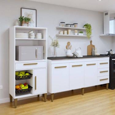 Imagem de Cozinha Compacta Sorocaba 4 Portas 4 Gavetas Branco - Kaiki Móveis