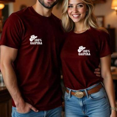 Imagem de Camiseta Algodão Unissex Country Casal Estampa 100% Caipira Chapéu Bot