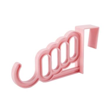 Imagem de Acessórios para casa cabide dobrável para roupas, varal de secagem de roupas com 5 furos, adequado para porta de banheiro, suporte de plástico para armazenamento, rosa, 01