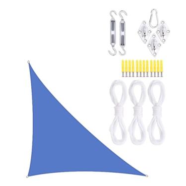 Imagem de TBATM Grande Jardim Sombra Vela Impermeável 5x5x7.1m Toldos,Triângulo Sol Sombra Vela 95% Uv Bloco,Triângulo Sol Toldo com Kit de Fixação,Vela Parasol para Pátio Varanda Piscina Bbq,Blue